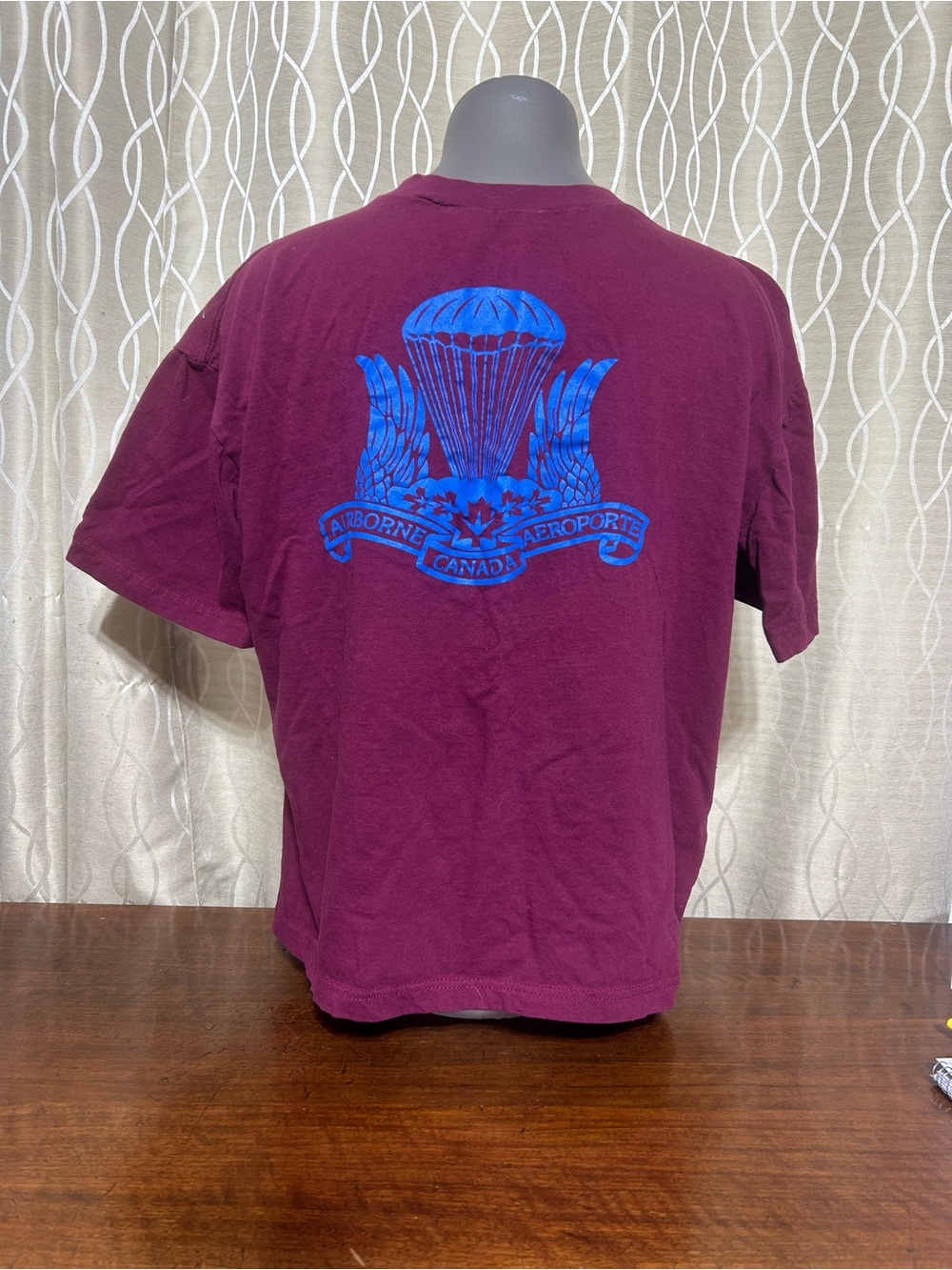 Canada Airborne Parachute Graphic Tee - Maroon with Blue Print